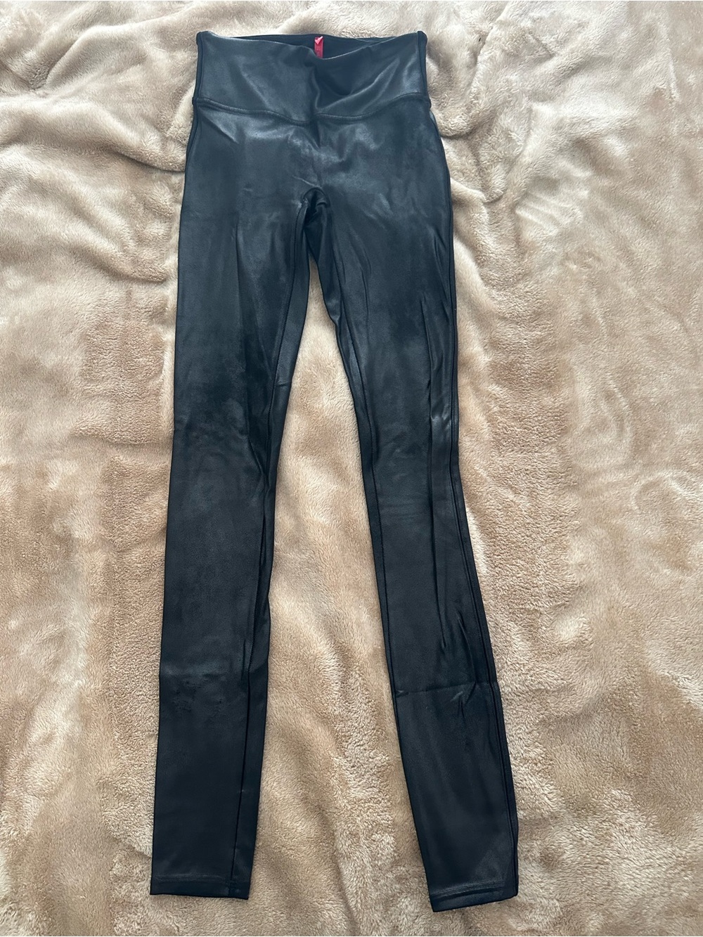 SPANX Faux Leather Leggings Black Small Tall High Rise Shaping